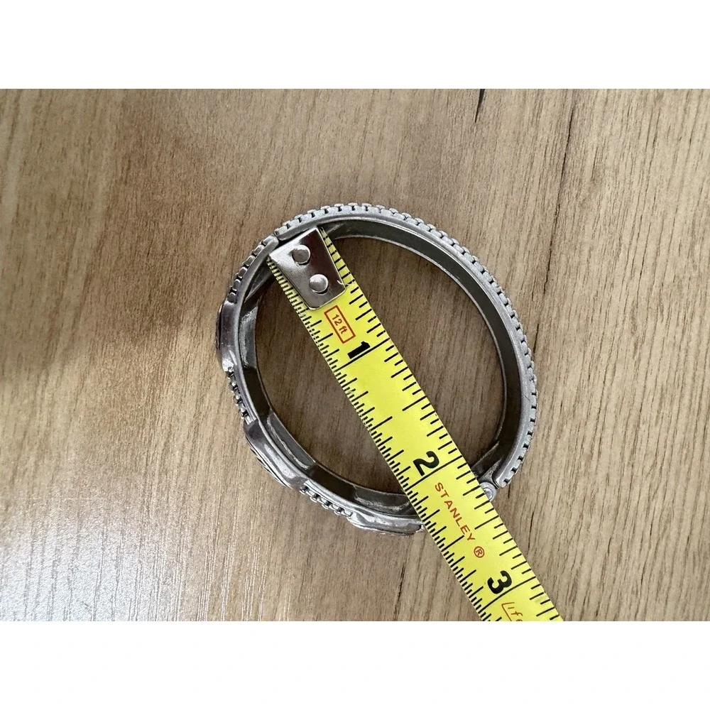 Vintage Silver Tone Hinged Clamper Bangle Alternating Basketweave 6.5